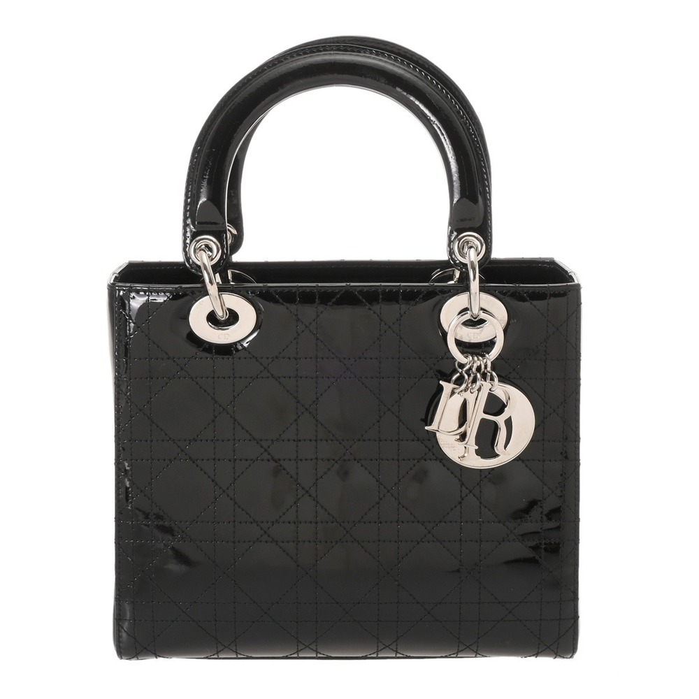 CHRISTIAN DIOR Lady Bag Black Enamel Handbag